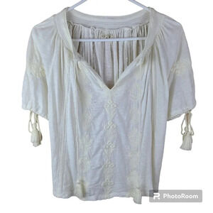 Lucky Brand peasant style top with tassle ties